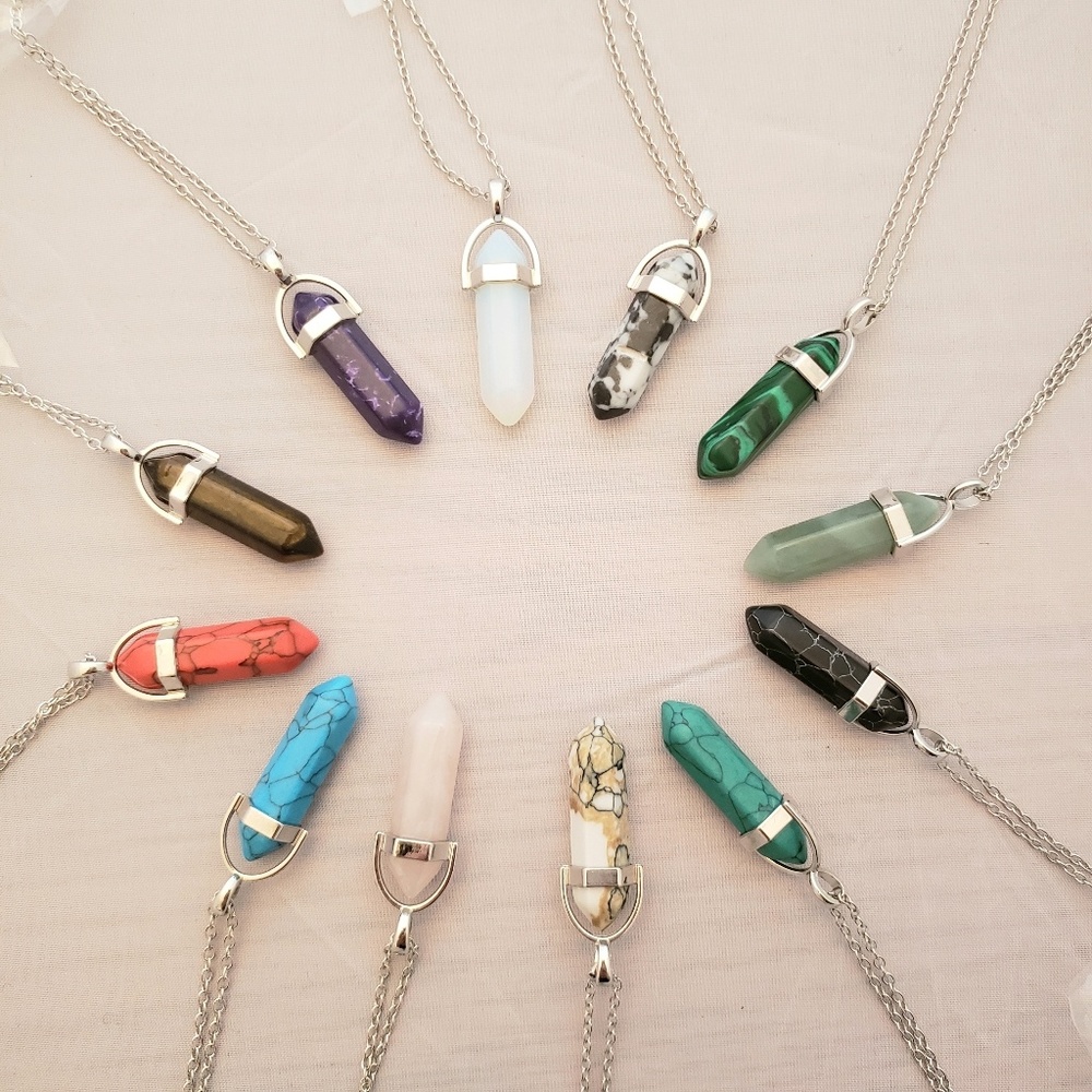 🌷Chakra crystal gemstone pendant necklace - silver - Picture 5 of 10